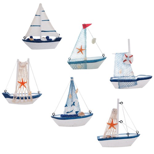 6pcs wooden sailboat decor - wooden,